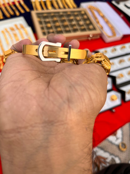 Men's Gold Plated Belt Design Lock Unlock Bracelet 