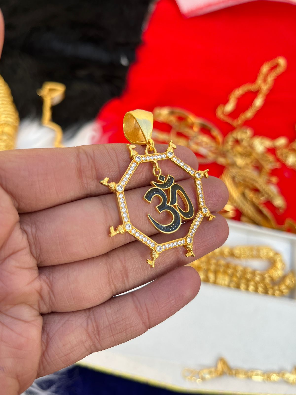 Gold Plated Om Daimond Pendent