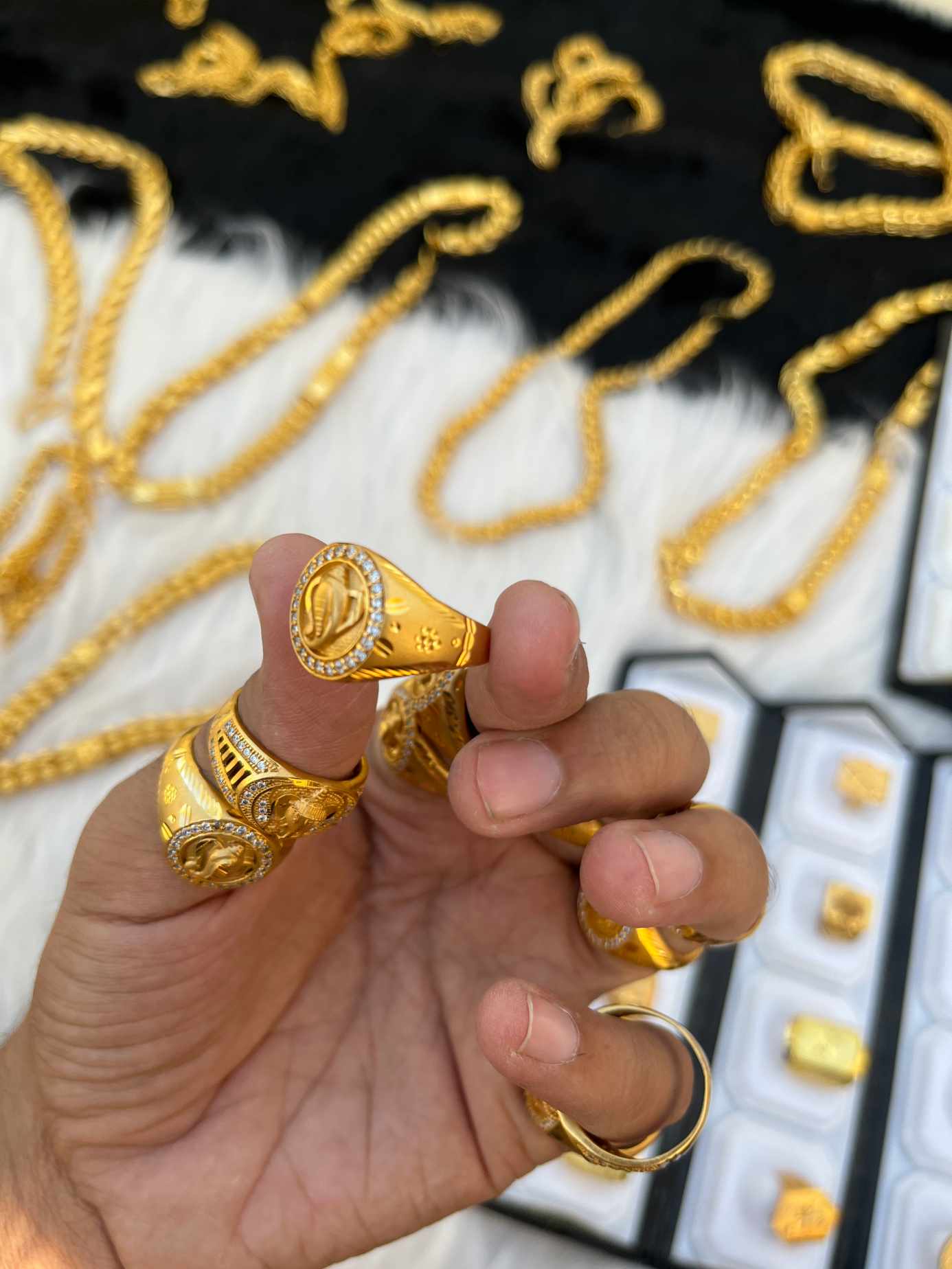 Gold Plated Ganesh Ji Design Daimond Ring