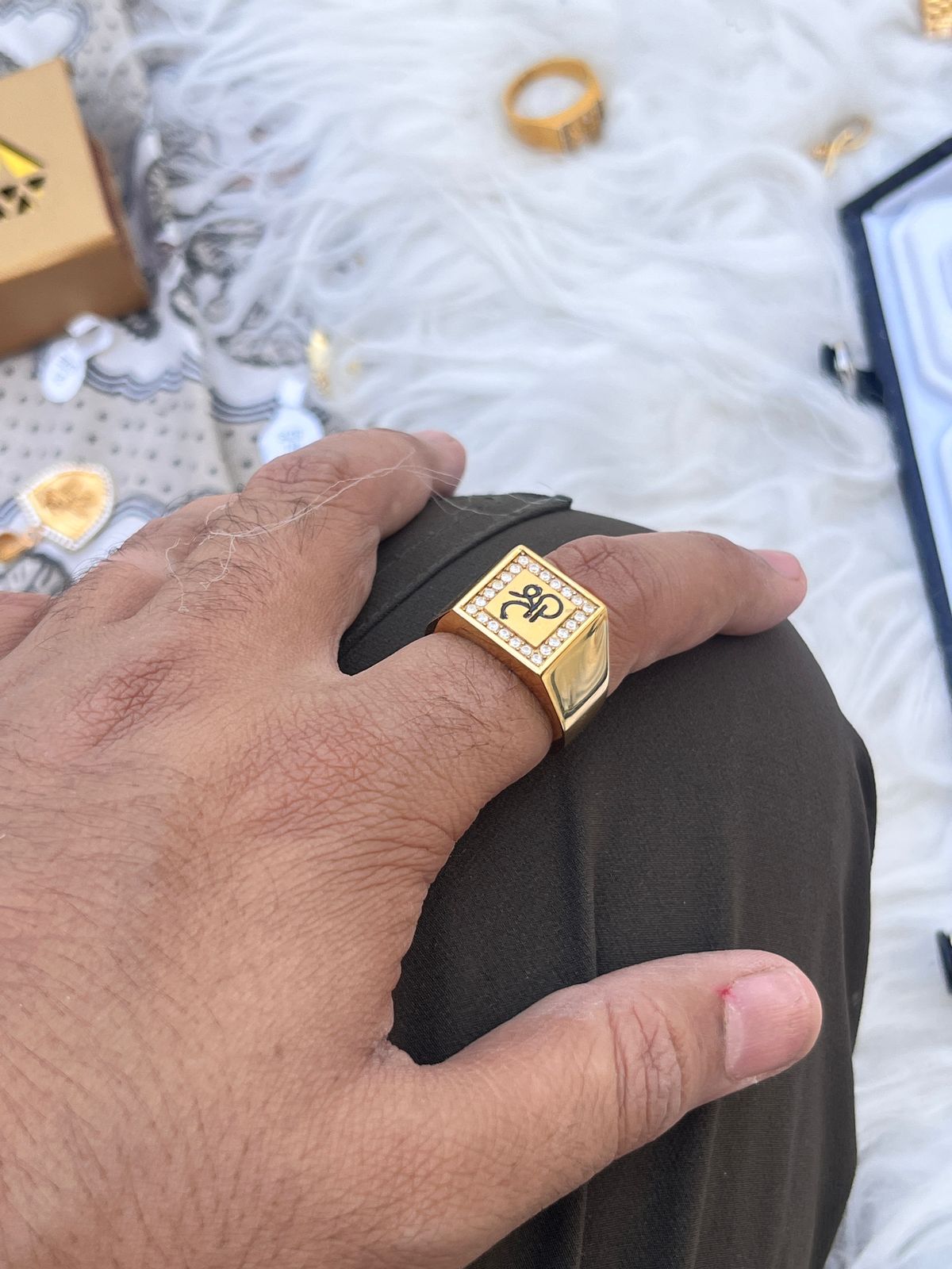one gram gold premium glosy design Shree ring for men