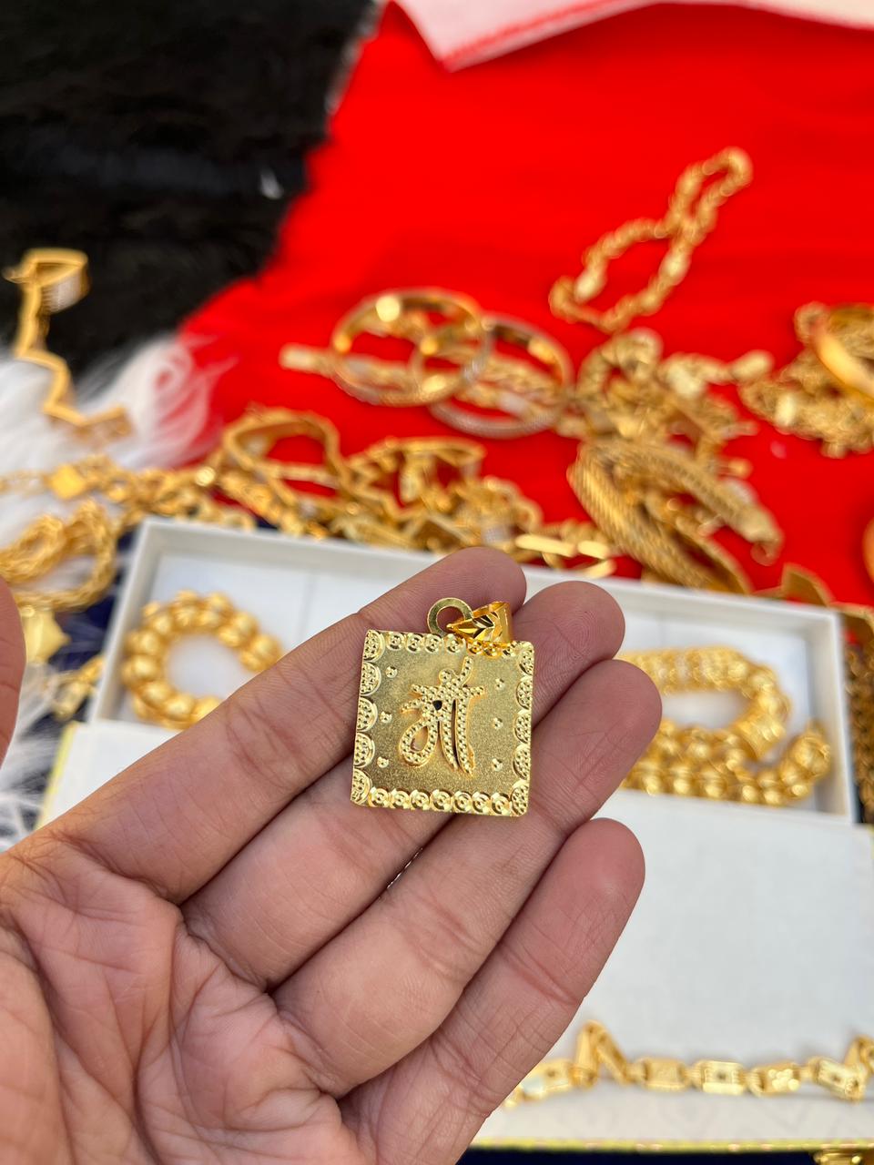 Gold Plated Maa Design Square Pendent