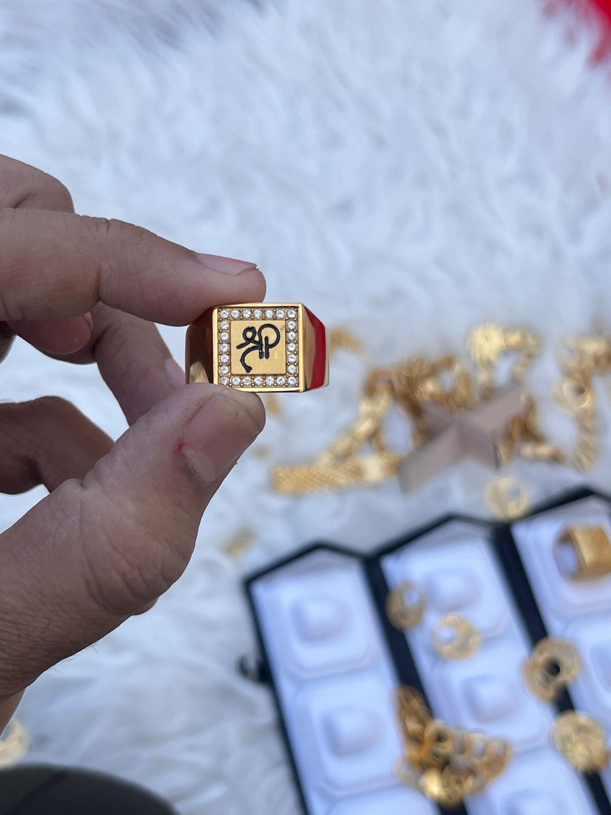 one gram gold premium glosy design Shree ring for men