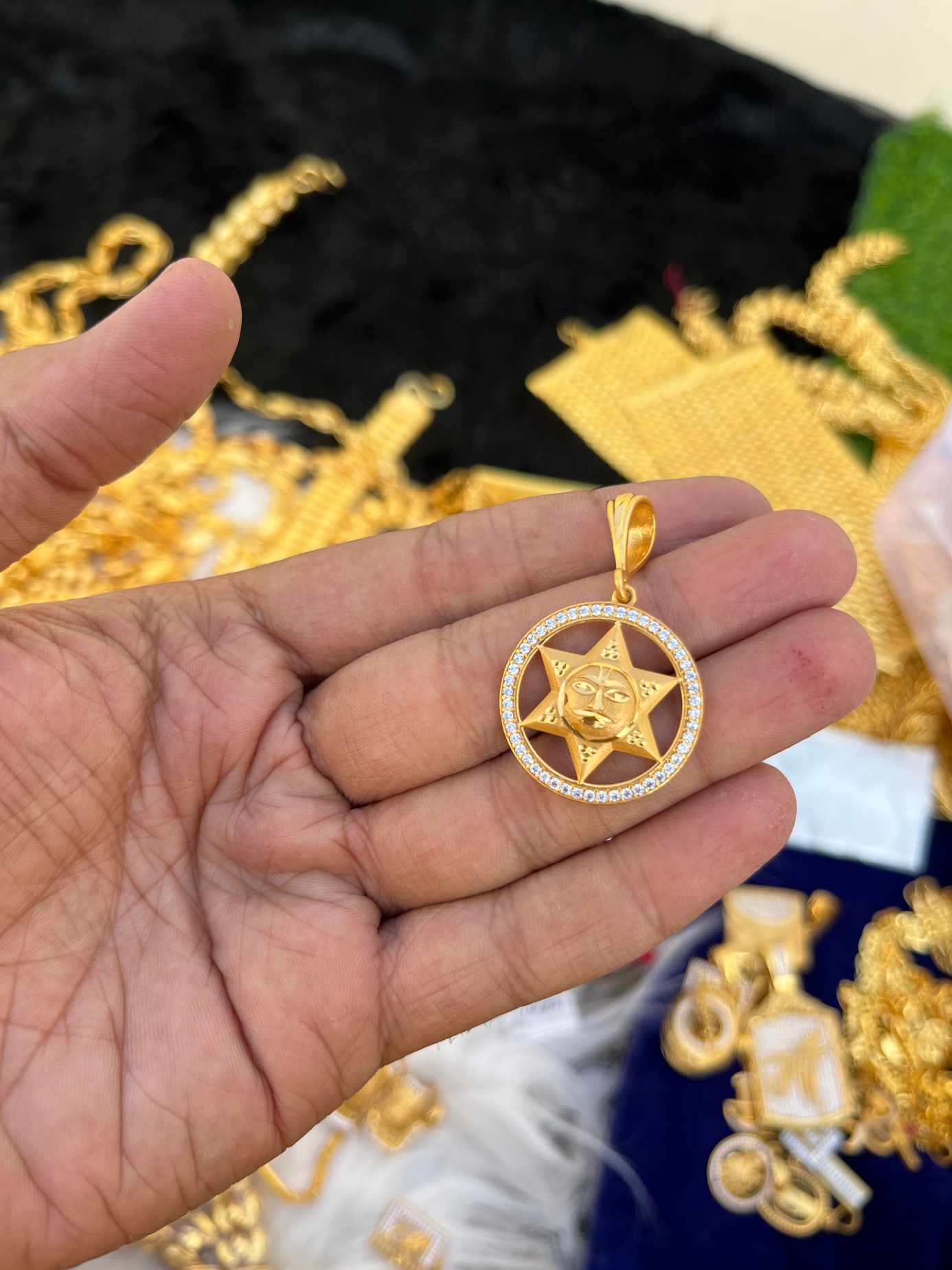 Gold Plated Sun Star Design Daimond Pendent