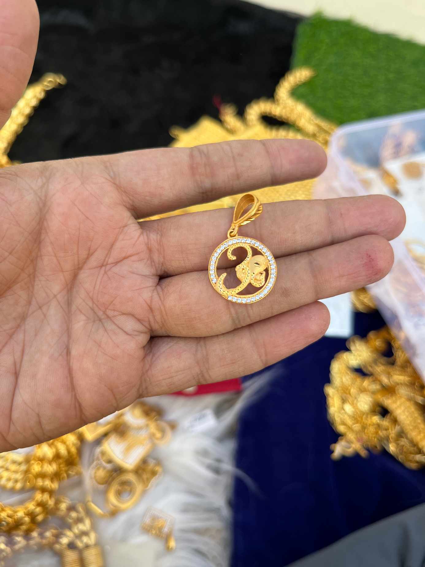 Gold Plated Om Design Daimond Small Pendent