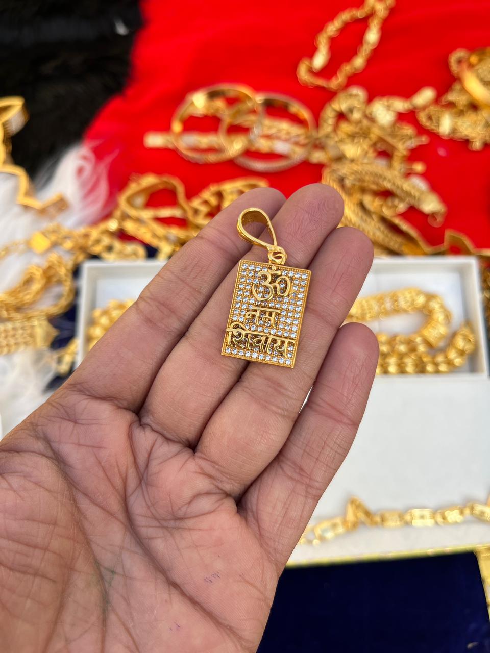 Gold Plated Om Namah Shivay Daimond  Pendent