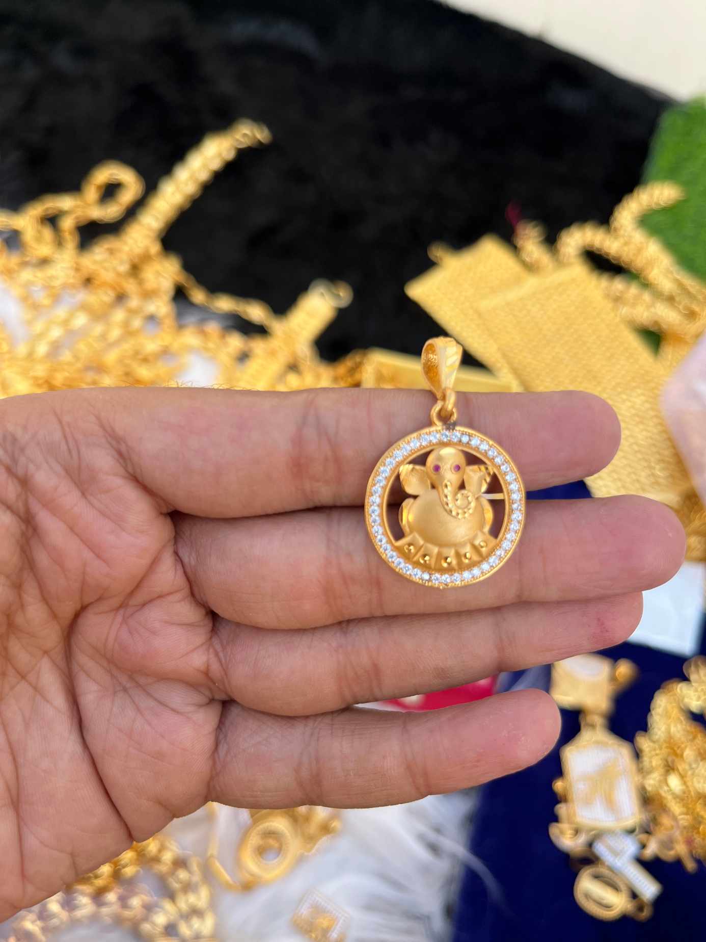 Gold Plated Ganesh Ji Daimond Pendent