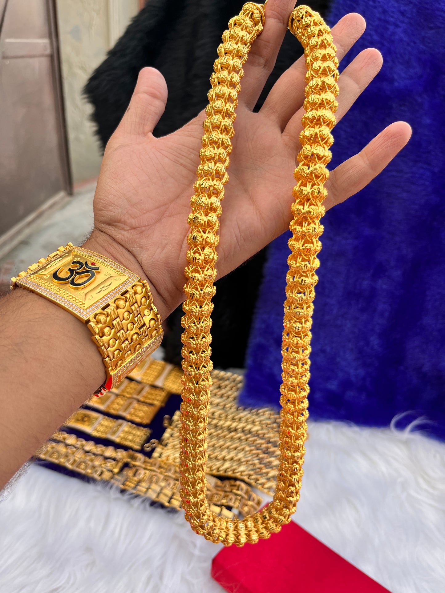 Men's Gold Plated Heavy Gajra Design Premium Chain