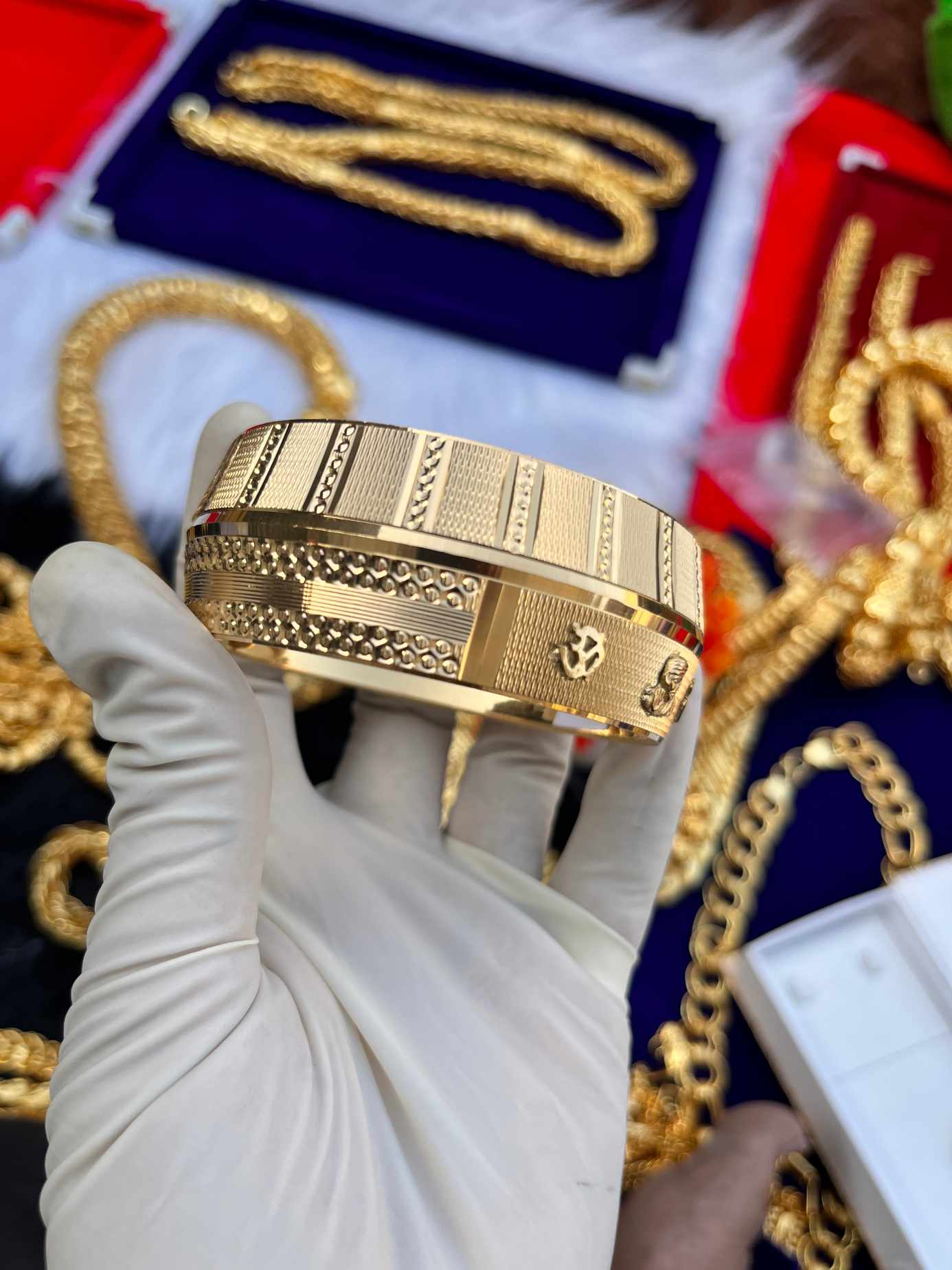 Gold Plated Heavy Sai Baba Design Kada