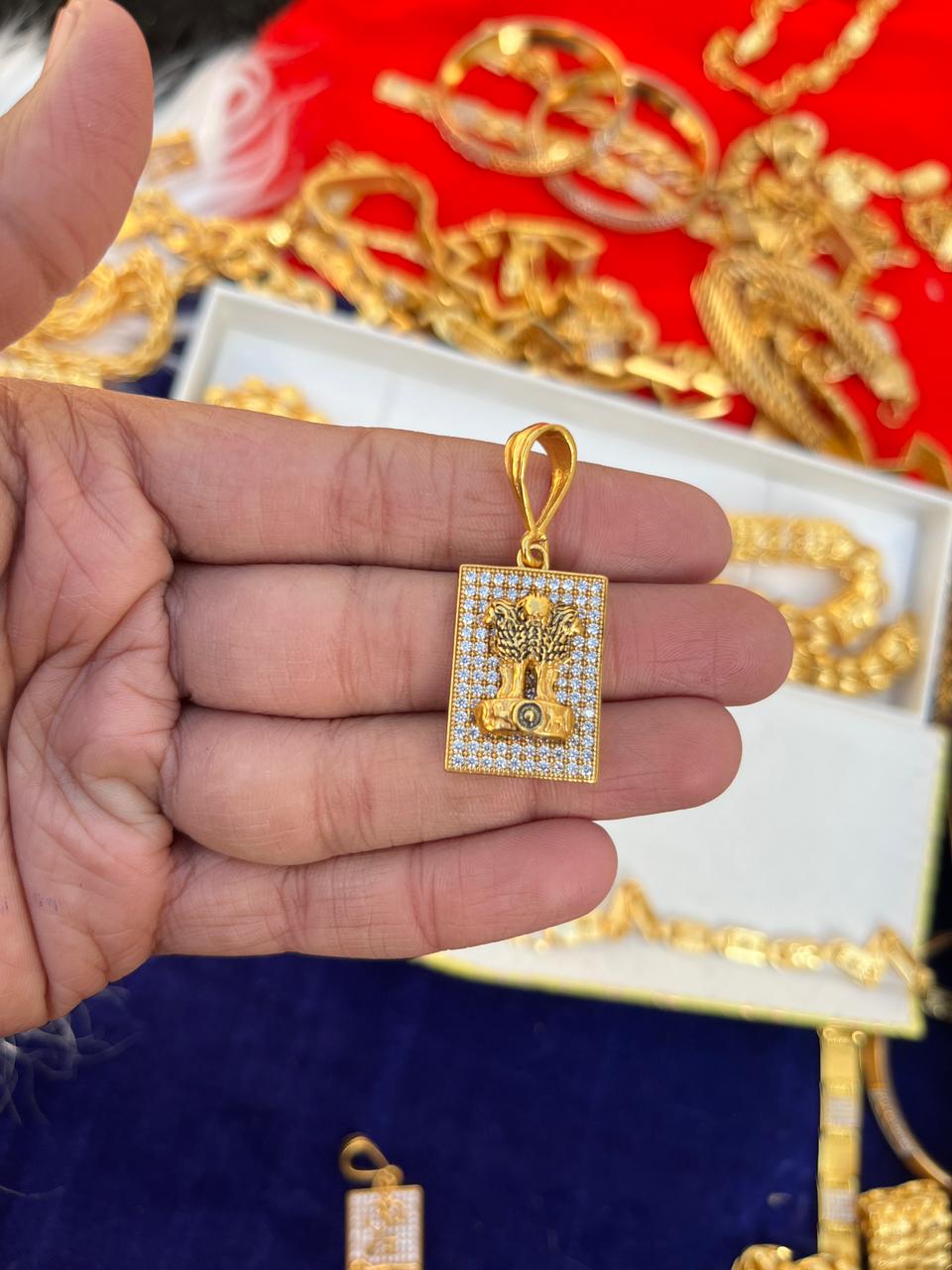 Gold Plated Ashok Stumb Daimond Pendent