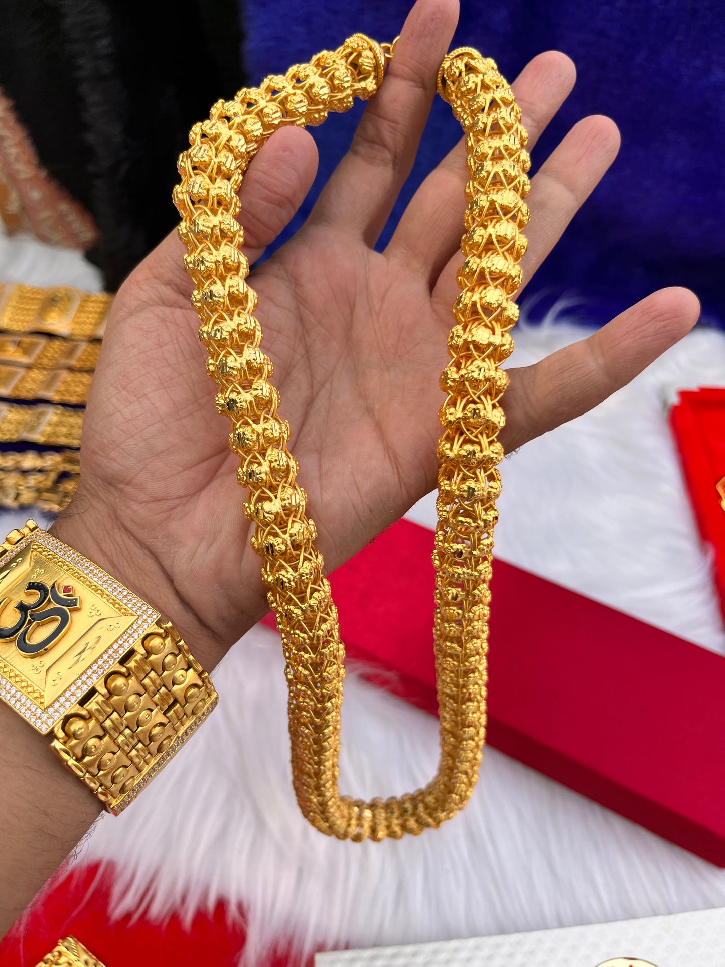 Men's Gold Plated Heavy Gajra Design Premium Chain