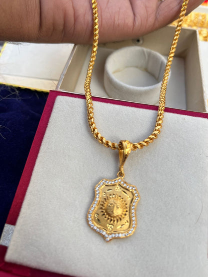 Men's Gold Plated Rope Chain With Surya Daimond Pendal